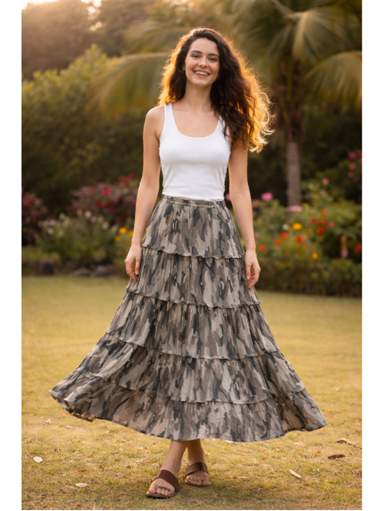 Magazine Dresses & Skirts - Magazine Vintage Camo Tiered Maxi Skirt M Green